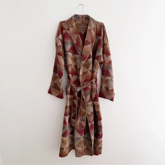 Vintage Southwestern Blanket Robe Tribal Pattern Belted Duster Boho Western XL - Picture 10 of 10